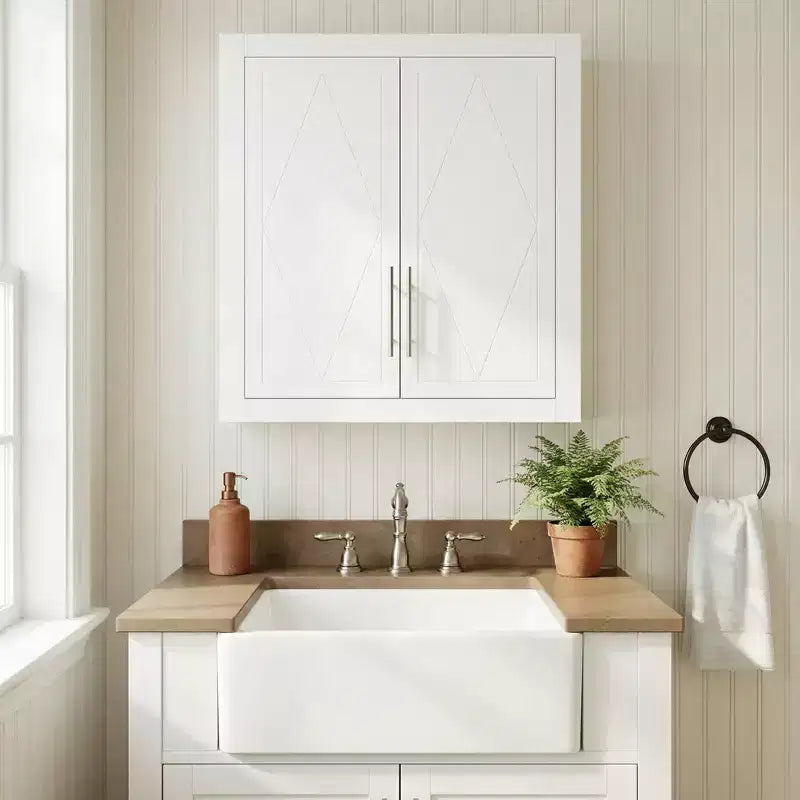 Dovelina 26H x 22W Armoire de rangement blanche moderne, armoire à pharmacie bleue, armoire murale de salle de bain pour salle de bain, buanderie, cuisine