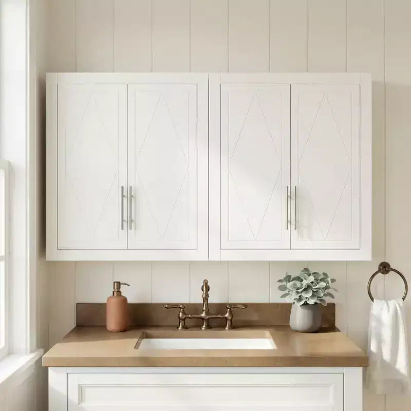 Dovelina 26H x 22W Armoire de rangement blanche moderne, armoire à pharmacie bleue, armoire murale de salle de bain pour salle de bain, buanderie, cuisine