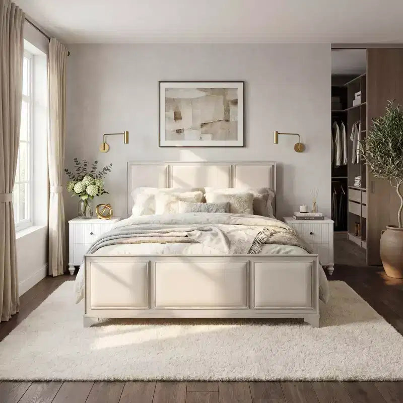 Cadre de Lit Plateforme Christopher Knight Home Madison Moderne Ferme en Bois avec Tête de Lit Rembourrée