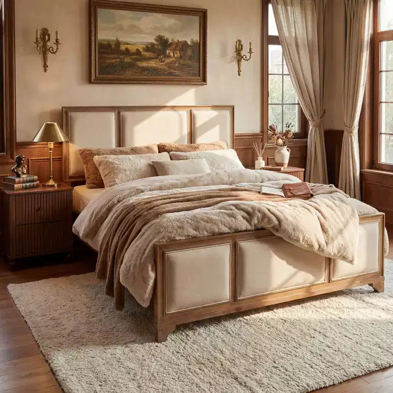 Cadre de Lit Plateforme Christopher Knight Home Madison Moderne Ferme en Bois avec Tête de Lit Rembourrée