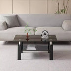 Tempered Black Glass Coffee Table, 2-Tier Modern Center Table for Living Room
