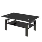 Table basse en verre trempé noir, table de salon moderne à 2 niveaux