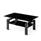 Table basse en verre trempé noir, table de salon moderne à 2 niveaux