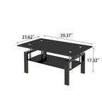 Table basse en verre trempé noir, table de salon moderne à 2 niveaux