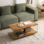 Table basse en MDF noyer avec plateau en verre trempé, table d'appoint moderne pour salon