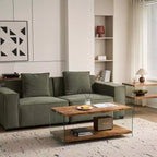Table basse en MDF noyer avec plateau en verre trempé, table d'appoint moderne pour salon