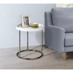 GDFStudio Bebi Modern Wooden and Metal Lipped Edge Round Side Table with Acrylic Side Panel