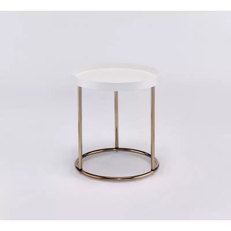 GDFStudio Bebi Table d'appoint ronde moderne en bois et métal avec rebord et panneau latéral en acrylique