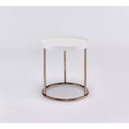GDFStudio Bebi Table d'appoint ronde moderne en bois et métal avec rebord et panneau latéral en acrylique