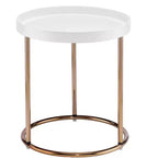 GDFStudio Bebi Table d'appoint ronde moderne en bois et métal avec rebord et panneau latéral en acrylique