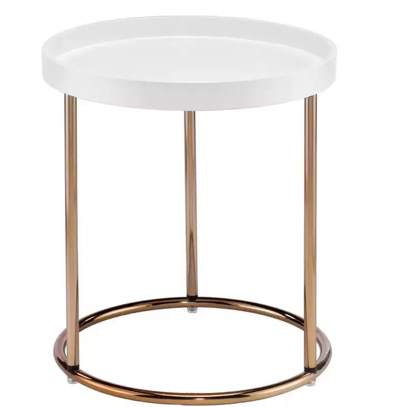GDFStudio Bebi Table d'appoint ronde moderne en bois et métal avec rebord et panneau latéral en acrylique