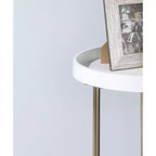 GDFStudio Bebi Table d'appoint ronde moderne en bois et métal avec rebord et panneau latéral en acrylique