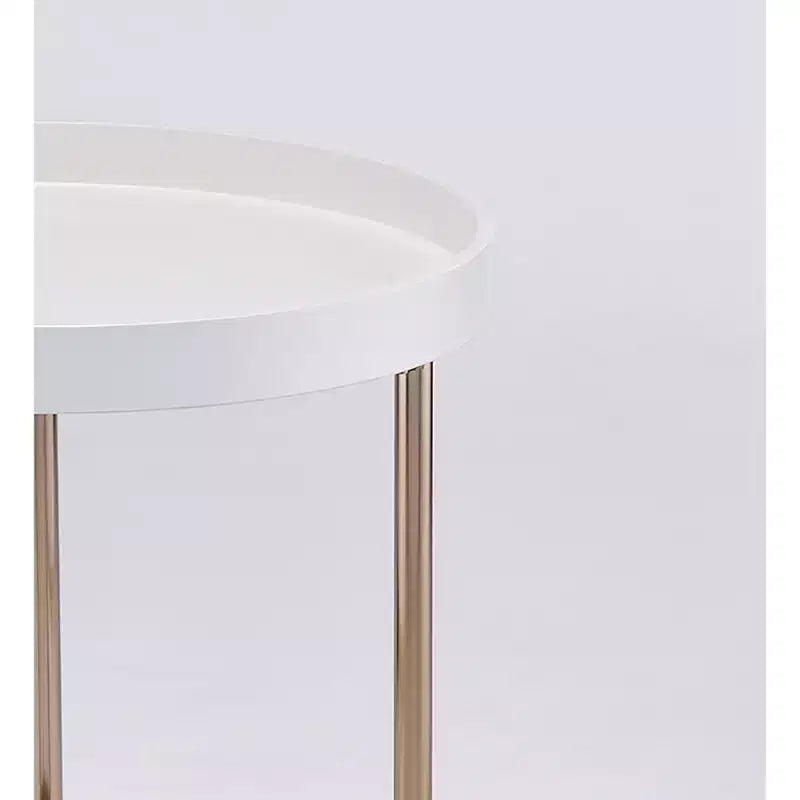 GDFStudio Bebi Table d'appoint ronde moderne en bois et métal avec rebord et panneau latéral en acrylique