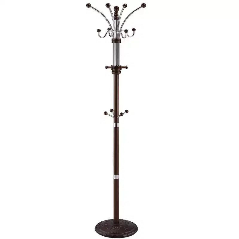 GDFStudio Lorena Modern 73 Tall Chrome and Wood Coat Rack