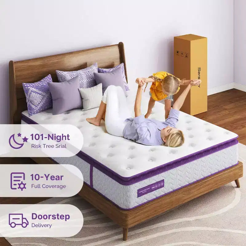 Matelas hybride à ressorts et mousse à mémoire de forme Sersper 12 Pillow Top - Compatible avec les lits plateformes, les sommiers tapissiers ou les lits à lattes