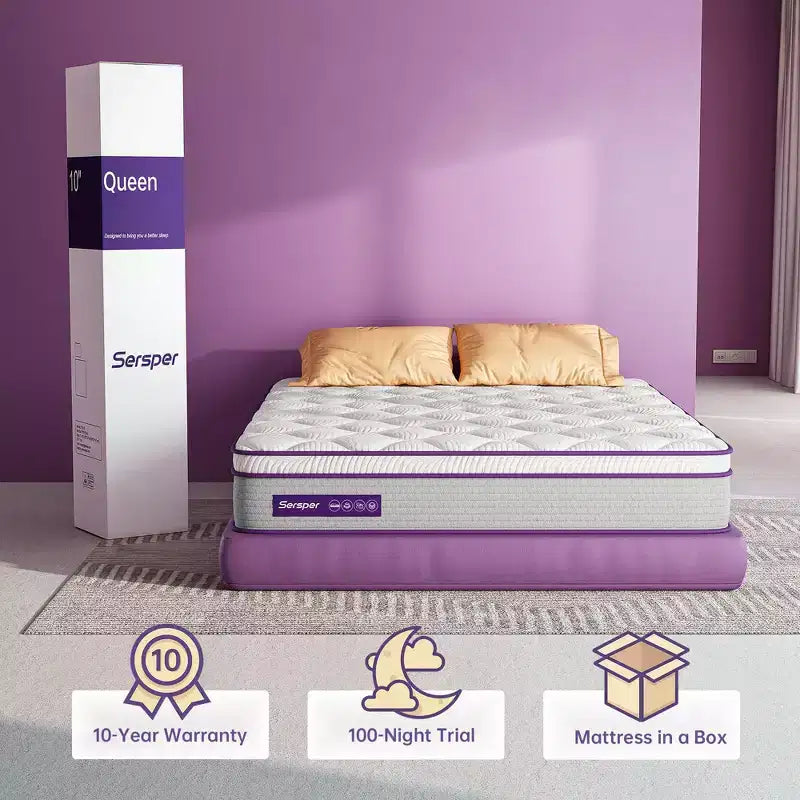 Sersper matelas hybride à ressorts et mousse à mémoire de forme 12 pouces - Compatible avec les lits plateformes, les sommiers tapissiers ou les lits à lattes