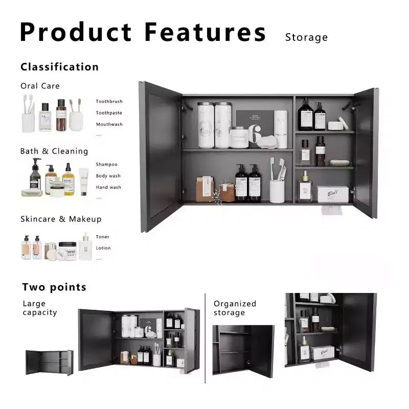 FAMYYT Armoire à pharmacie en aluminium de 99 cm L x 61 cm H avec miroir et éclairage, antibuée, facile à installer