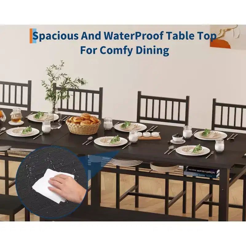 Ensemble table et chaises de cuisine de ferme, table de salle à manger 47" avec banc et chaises, cadre en métal, conception peu encombrante (noir)