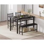 Ensemble table et chaises de cuisine de ferme, table de salle à manger 47" avec banc et chaises, cadre en métal, conception peu encombrante (noir)