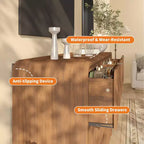 Commode à 5 tiroirs cannelés pour chambre à coucher, commode moderne de 120,9 cm de hauteur avec bords arrondis et poignées métalliques, organisateur de rangement en bois pour salon