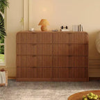 Commode à 5 tiroirs cannelés pour chambre à coucher, commode moderne de 120,9 cm de hauteur avec bords arrondis et poignées métalliques, organisateur de rangement en bois pour salon
