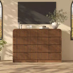 Commode à 5 tiroirs cannelés pour chambre à coucher, commode moderne de 120,9 cm de hauteur avec bords arrondis et poignées métalliques, organisateur de rangement en bois pour salon