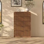 Commode à 5 tiroirs cannelés pour chambre à coucher, commode moderne de 120,9 cm de hauteur avec bords arrondis et poignées métalliques, organisateur de rangement en bois pour salon