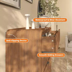 Commode à 5 tiroirs cannelés pour chambre à coucher, commode moderne de 120,9 cm de hauteur avec bords arrondis et poignées métalliques, organisateur de rangement en bois pour salon
