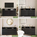 Commode double Dyonery à 6 tiroirs avec prise de courant et lumières LED, grand coffre de rangement avec étagères ouvertes, noir