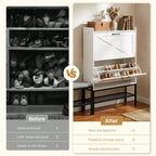 Meuble à chaussures Karl Home 47 W avec porte de grange, pieds en métal maillé et banc rembourré