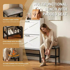 Meuble à chaussures Karl Home 47 W avec porte de grange, pieds en métal maillé et banc rembourré