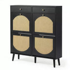 Karl Home Meuble à chaussures en rotin avec 2 tiroirs et 4 compartiments basculants en panneaux de particules 105 cm (L)