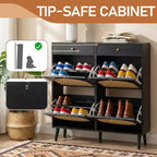 Karl Home Meuble à chaussures en rotin avec 2 tiroirs et 4 compartiments basculants en panneaux de particules 105 cm (L)