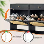 Karl Home Meuble à chaussures en rotin avec 2 tiroirs et 4 compartiments basculants en panneaux de particules 105 cm (L)