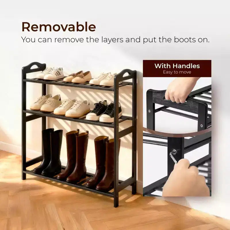 Karl Home Étagère à Chaussures Portable 4 Niveaux en Bambou 12 Lattes Noir 68 cm