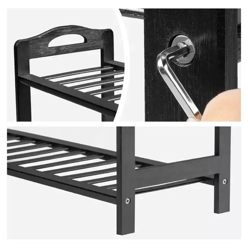 Karl Home Étagère à Chaussures Portable 4 Niveaux en Bambou 12 Lattes Noir 68 cm