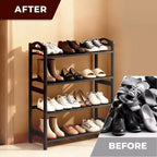 Karl Home Étagère à Chaussures Portable 4 Niveaux en Bambou 12 Lattes Noir 68 cm
