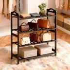 Karl Home Étagère à Chaussures Portable 4 Niveaux en Bambou 12 Lattes Noir 68 cm
