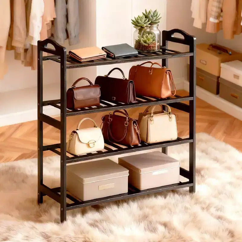 Karl Home Étagère à Chaussures Portable 4 Niveaux en Bambou 12 Lattes Noir 68 cm