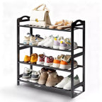 Karl Home Étagère à Chaussures Portable 4 Niveaux en Bambou 12 Lattes Noir 68 cm