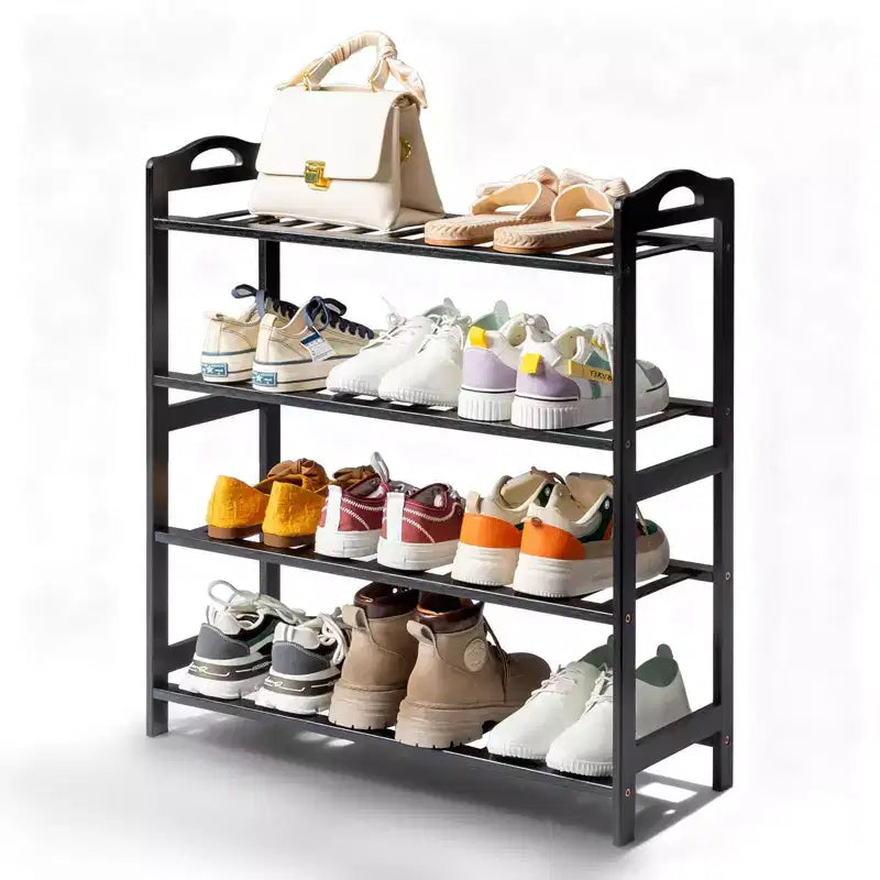 Karl Home Étagère à Chaussures Portable 4 Niveaux en Bambou 12 Lattes Noir 68 cm