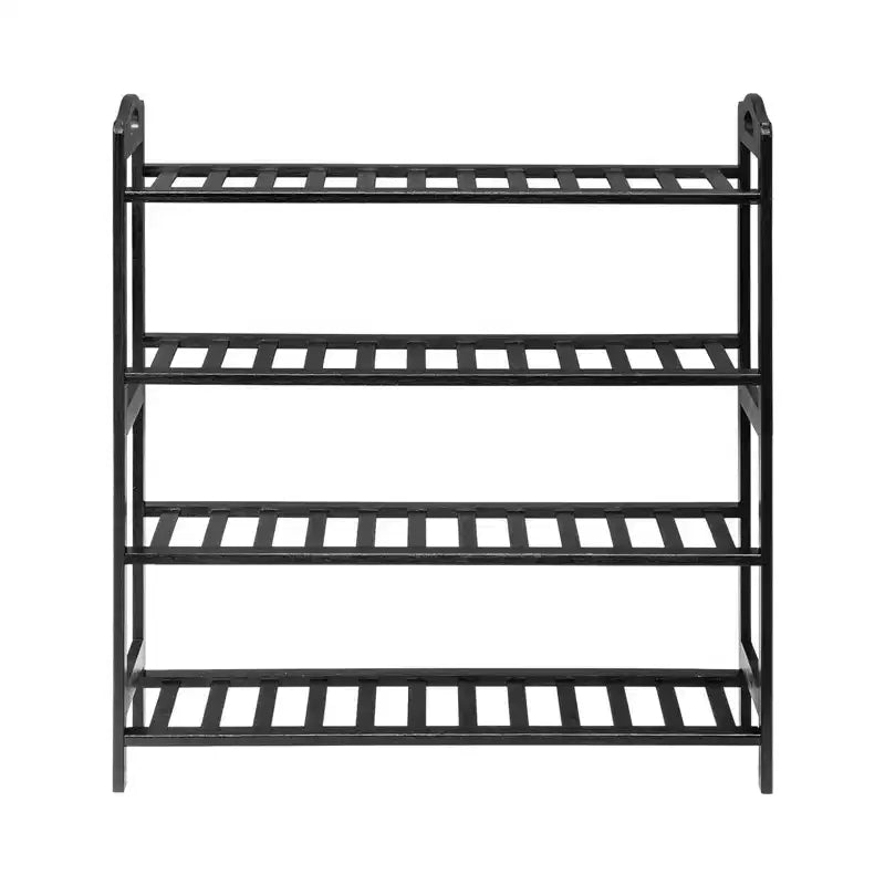 Karl Home Étagère à Chaussures Portable 4 Niveaux en Bambou 12 Lattes Noir 68 cm