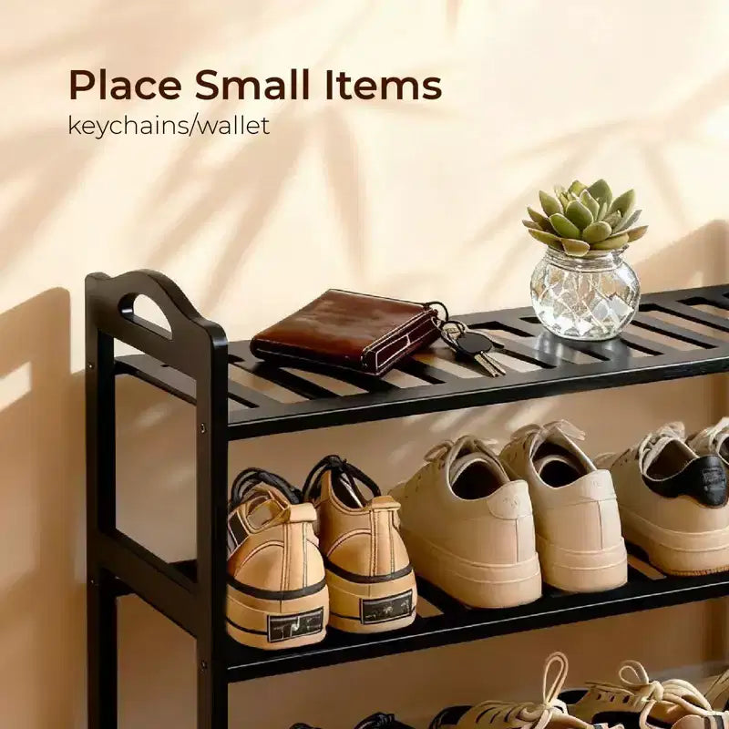 Karl Home Étagère à Chaussures Portable 4 Niveaux en Bambou 12 Lattes Noir 68 cm