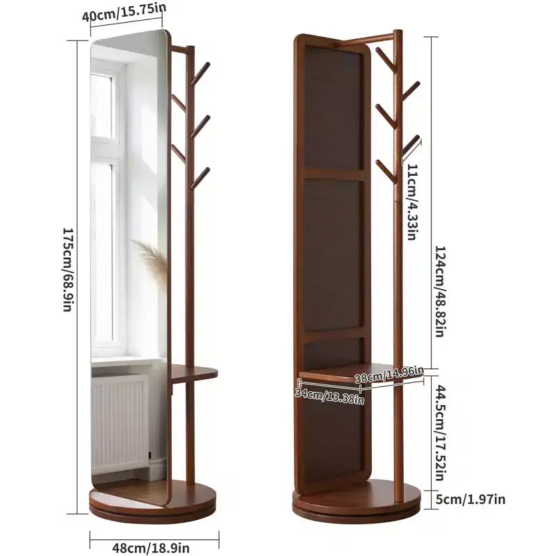GDFStudio Emeka – Miroir moderne pleine longueur de 69 po avec pied pivotant, porte-manteau et miroir