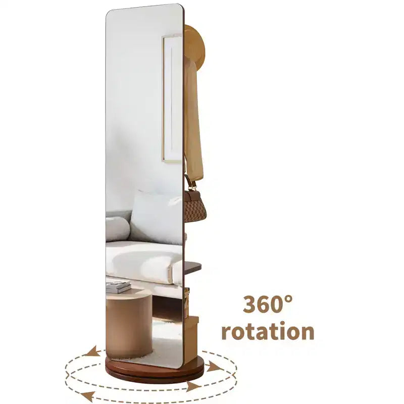 GDFStudio Emeka – Miroir moderne pleine longueur de 69 po avec pied pivotant, porte-manteau et miroir