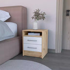 This Nightstand Cartiz, Two Drawers, White / Light Oak Finish combines contemporary style with smart storage solutions, creating a space saving.