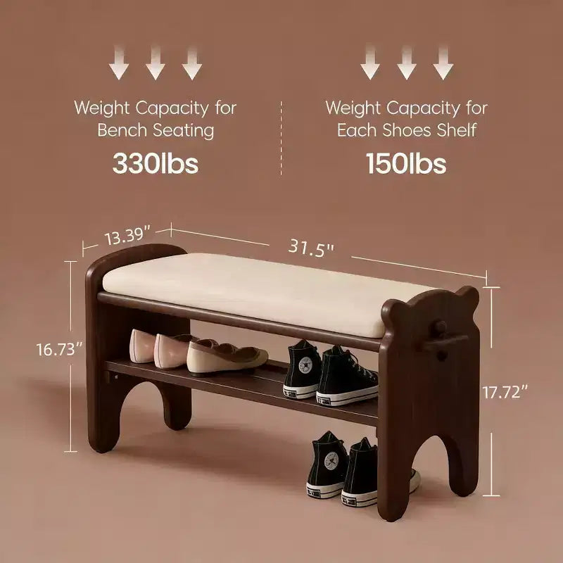 Banc GDFStudio Sue moderne en similicuir et hévéa avec porte-chaussures