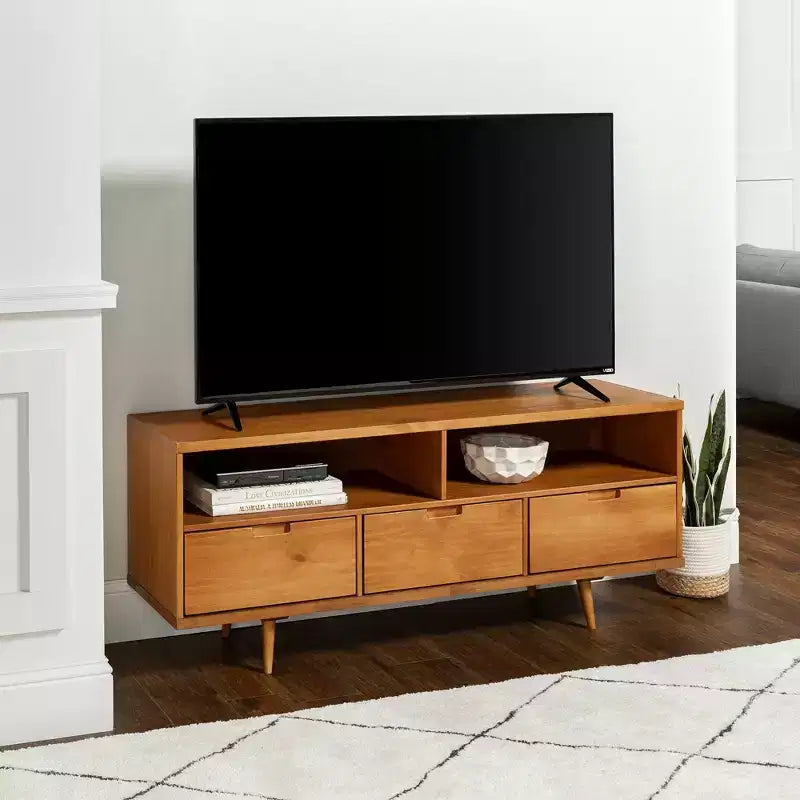 Meuble TV Mid-Century Modern à 3 tiroirs pour téléviseurs jusqu'à 65 po