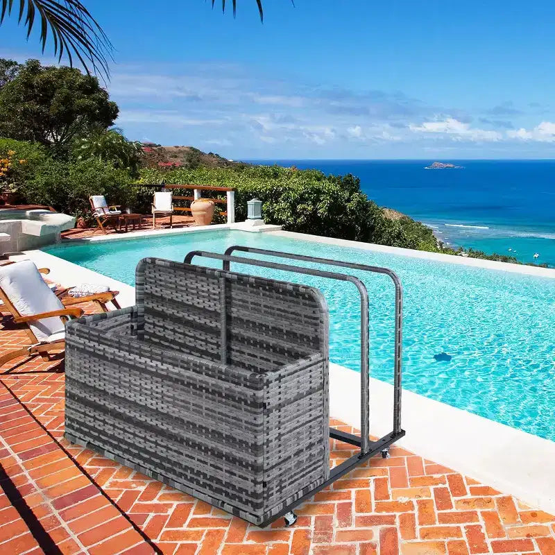 Rangement flottant pour piscine extérieure avec roues, panier organisateur de piscine en rotin PE imperméable, bac de rangement roulant pour patio, chariot de rangement de piscine en osier durable