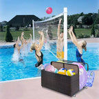 Rangement flottant pour piscine extérieure avec roues, panier organisateur de piscine en rotin PE imperméable, bac de rangement roulant pour patio, chariot de rangement de piscine en osier durable